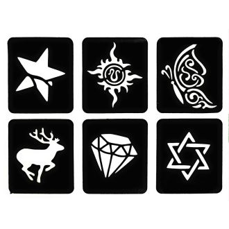 6x Tattoo Schablonen - verschiedene Motive, selbstklebend & wiederverwendbar