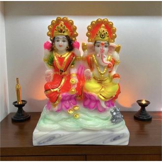 Set of Lakshmi + Ganesh Idols, Made of Marble Dust (13x10x6 cm)