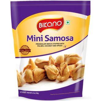 Bikano Mini Samosa (Dreieckiger Snack gefüllt mit Hülsenfrüchten, Kokosnuss und Gewürzen) 180g