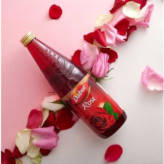 Dabur Rose Syrup (Rosensirup) für kalte Getränke, Cocktails, Pudding - 710ml