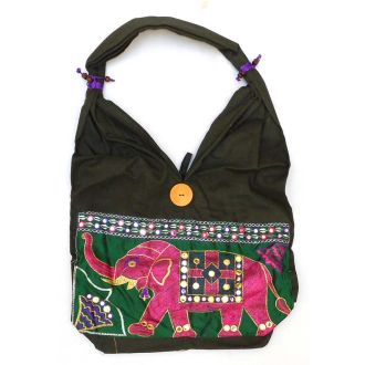 Beautiful Shoulder Bag with Elephant Motif - Closed with Button - Pocket Inside