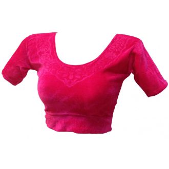 Gemustertes Choli (Sari-Oberteil) aus Samt - Pink