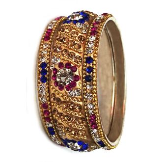 3er Armreifen-Set mit bunten Glitzersteine aus Metall