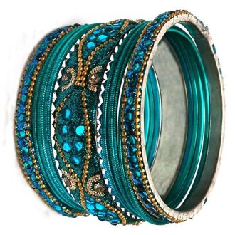 11pcs. Bangles-Set with colorful rhinestones, made of metal