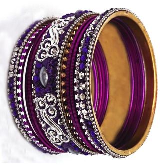 11pcs. Bangles-Set with colorful rhinestones, made of metal