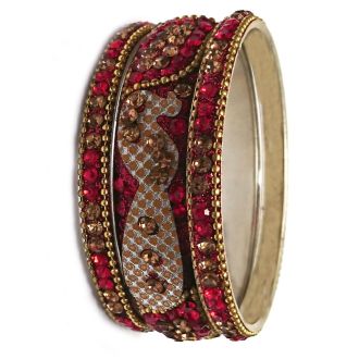 3er Armreifen-Set mit Pfauen-Motiv & bunten Glitzersteine aus Metall